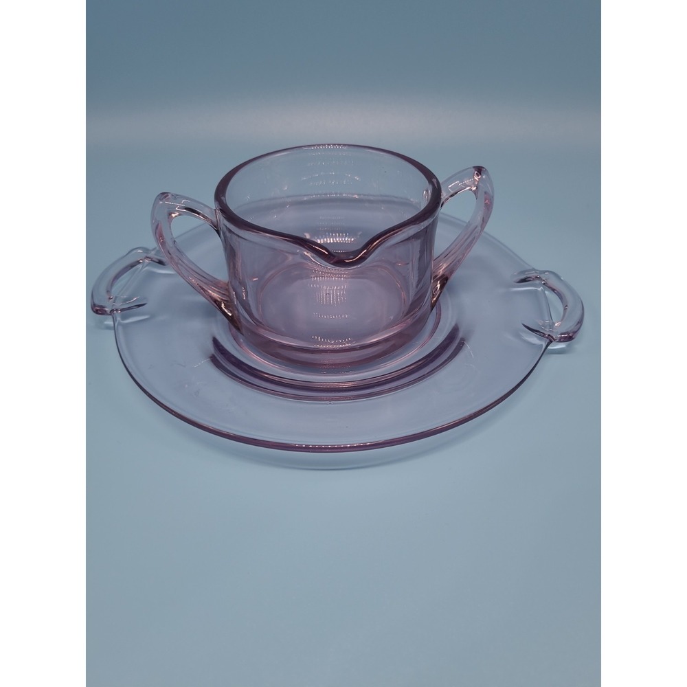 Vintage Lavender Depression Glass Creamer With Underplate